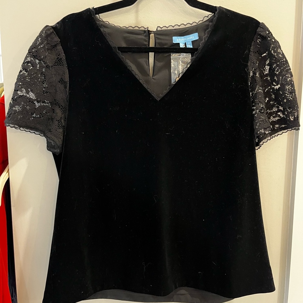 NEW WITH TAGS! Never worn velour top with lace sleeves. Draper James!